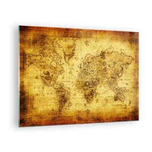 Quadro em vidro - Mapa-múndi antigo e vintage - 70x50cm - Mundo estranho - Decoração de parede moderna para a sala de estar e quarto ARTTOR