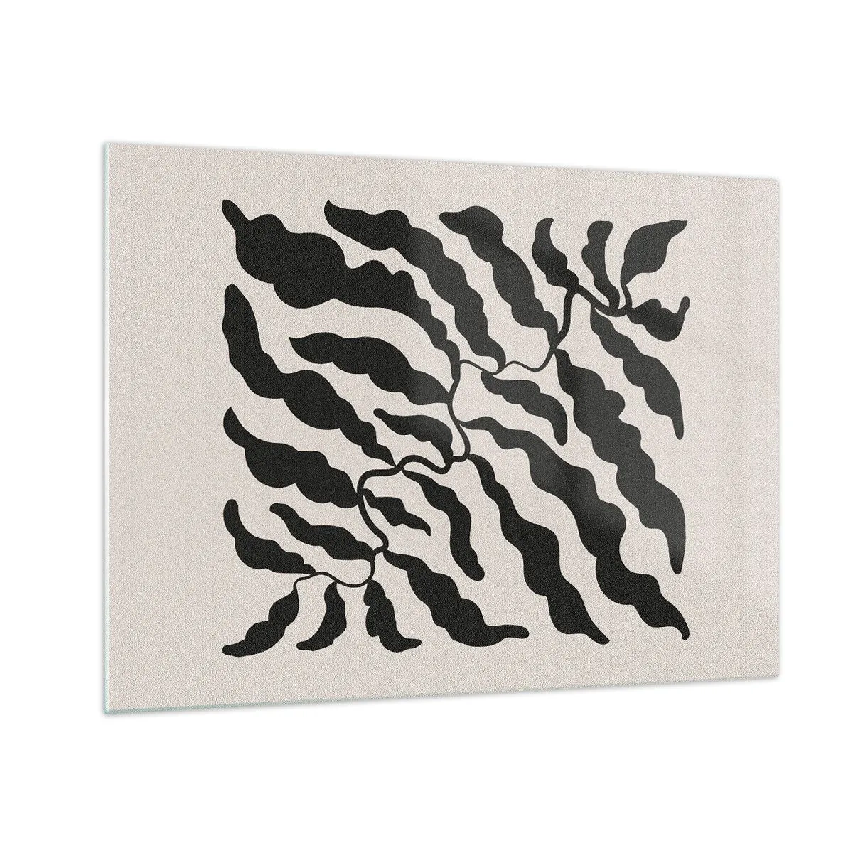 Quadro em vidro - Arte botânica com folhas pretas orgânicas - 70x50cm - A natureza da praça - Decoração de parede moderna para a sala de estar e quarto ARTTOR