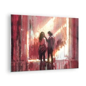 Quadro em vidro - Um casal na luz quente de um cenário abstrato - 70x50cm - O eterno espetáculo do amor - Decoração de parede moderna para a sala de estar e quarto ARTTOR
