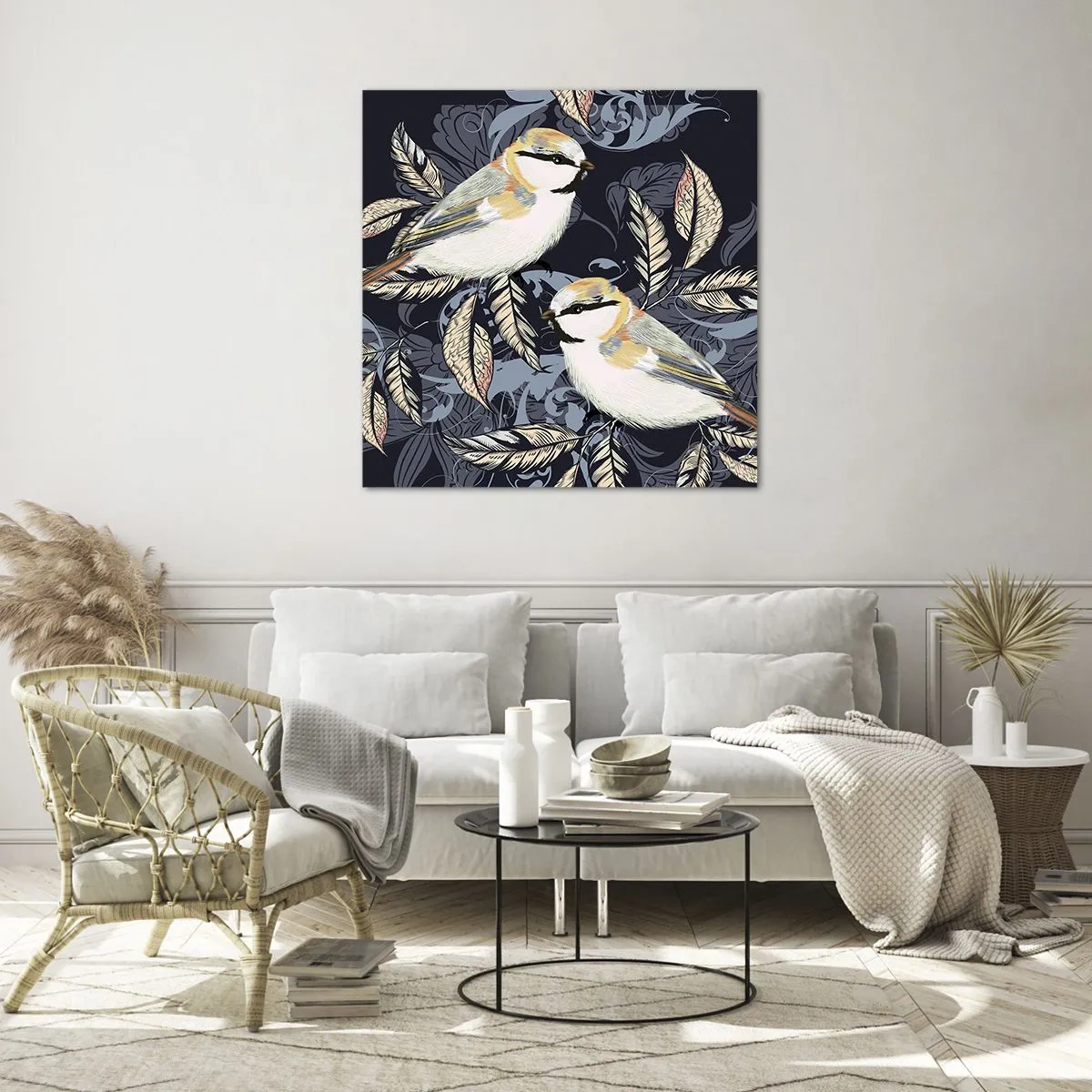 Quadro em vidro - Canto amarelo-azul - 30x30 cm