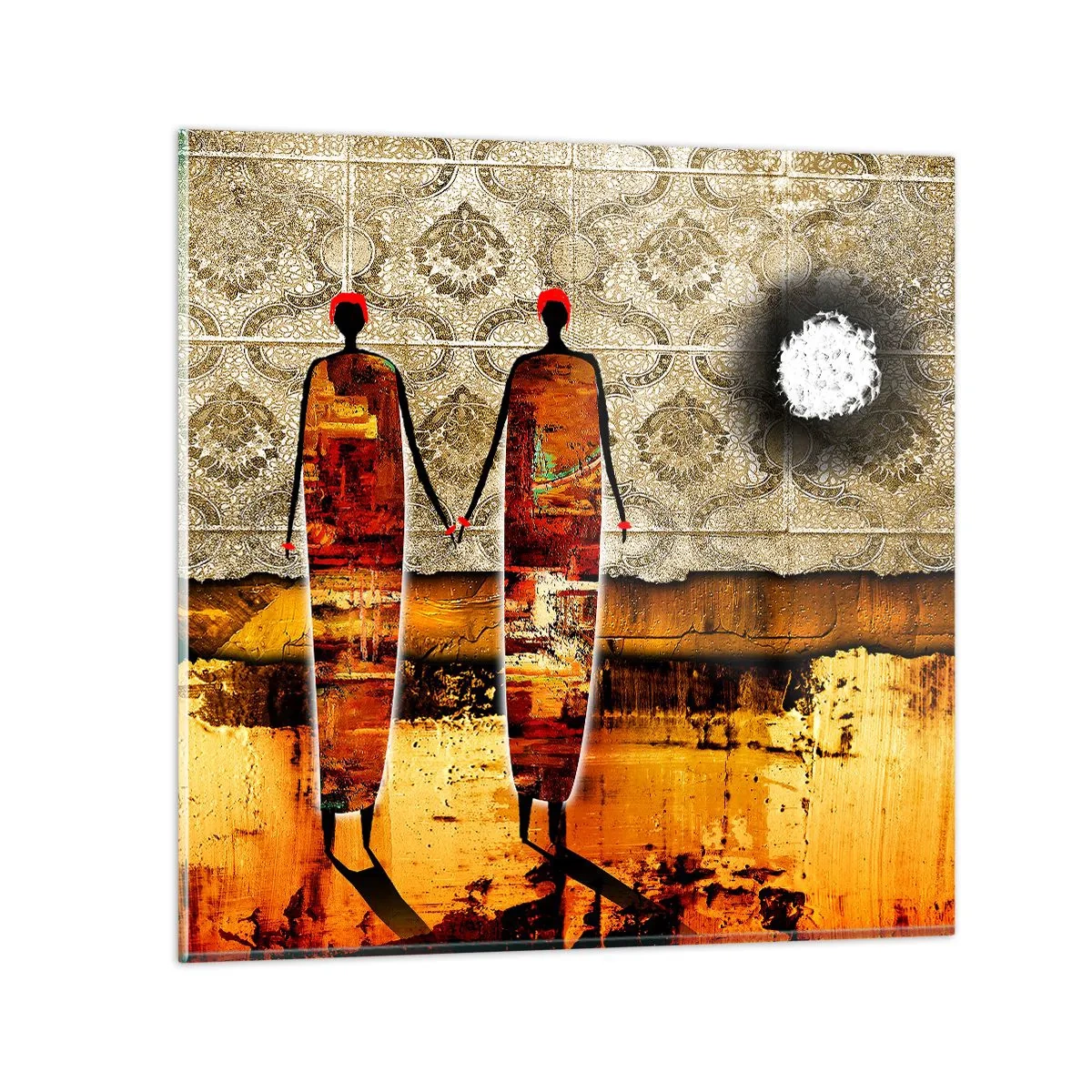 Quadro em vidro - Composição étnica nas cores da África - 30x30 cm