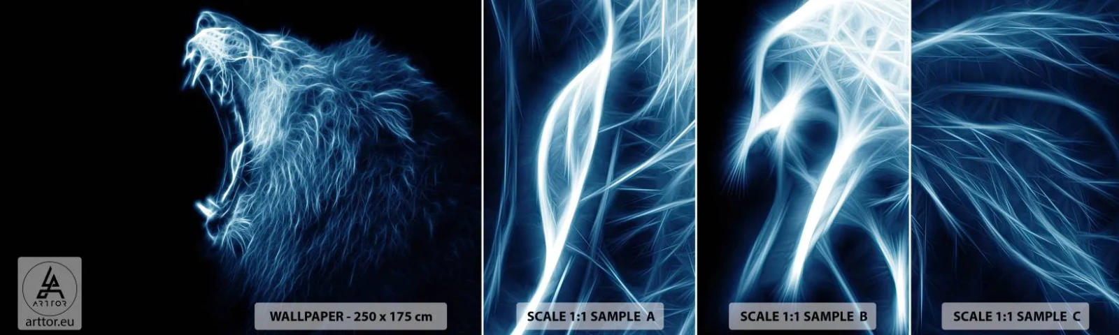 Amostra de papel de parede autocolante Deluxe Sticker - A ira feroz do rei - Abstração, Leão, Animais - 100x30 cm