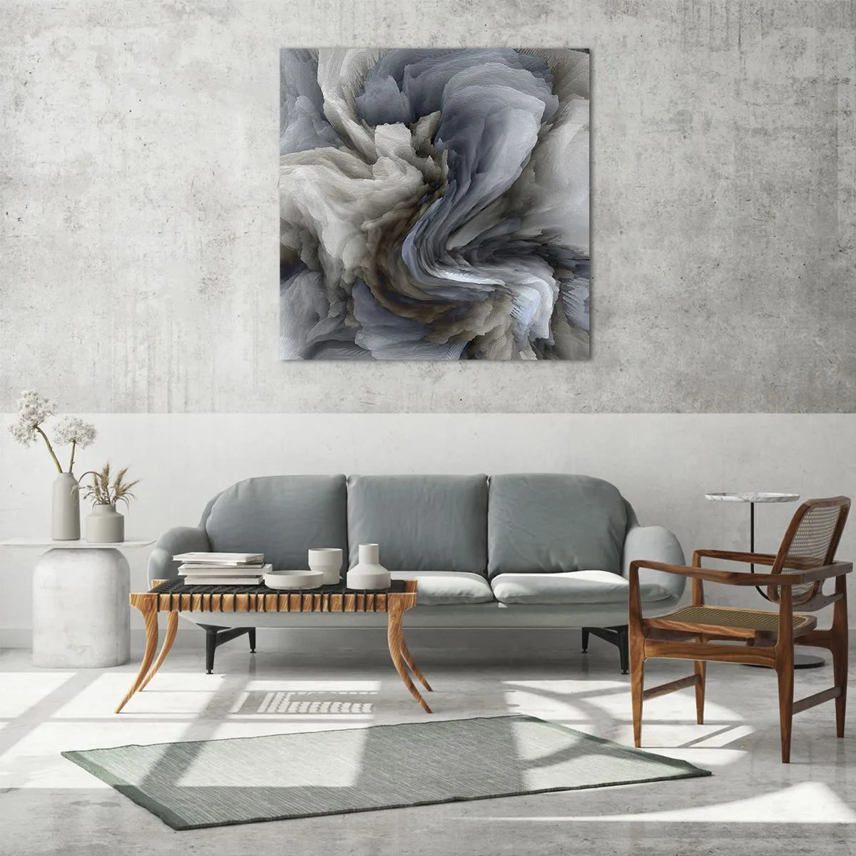 Quadro em vidro - Pedra e flor - 50x50 cm