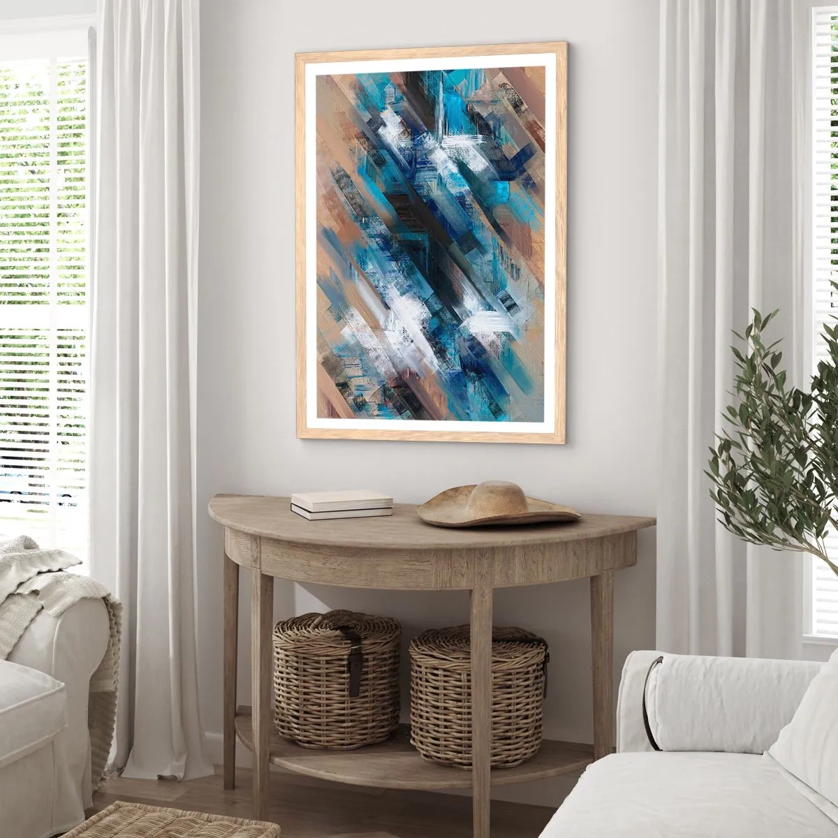 Pôster com moldura de carvalho claro - Numa diagonal azul - 50x70 cm