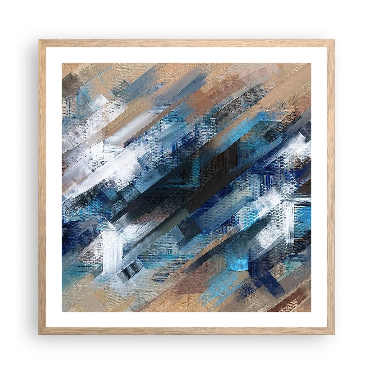Pôster com moldura de carvalho claro - Numa diagonal azul - 60x60 cm