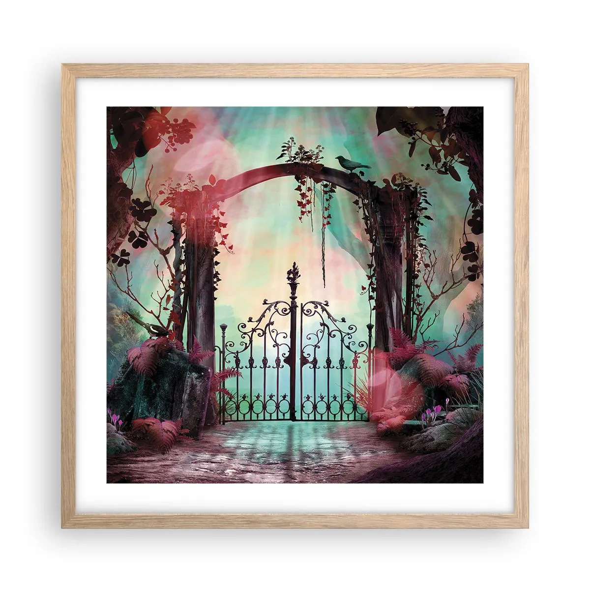 Pôster com moldura de carvalho claro - Jardim secreto - 50x50 cm