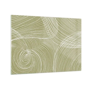 Quadro em vidro - Linhas brancas formam uma estrutura complexa sobre um fundo verde-oliva. - 70x50cm - Abstração intrincada em branco - Decoração de parede moderna para a sala de estar e quarto ARTTOR