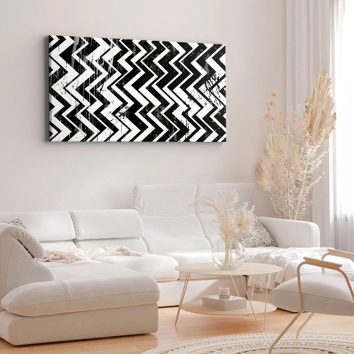 Quadro em tela - Zig-branco, zag-preto - 90x30 cm
