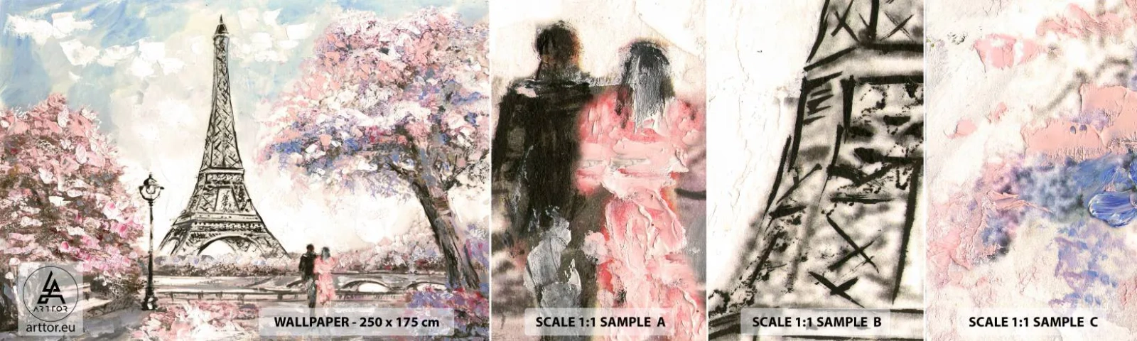 Amostra de Papel de Parede Standard Eco - Caminhada de abril por Paris - Cidade, Torre Eiffel, Beco do Parque - 100x30 cm