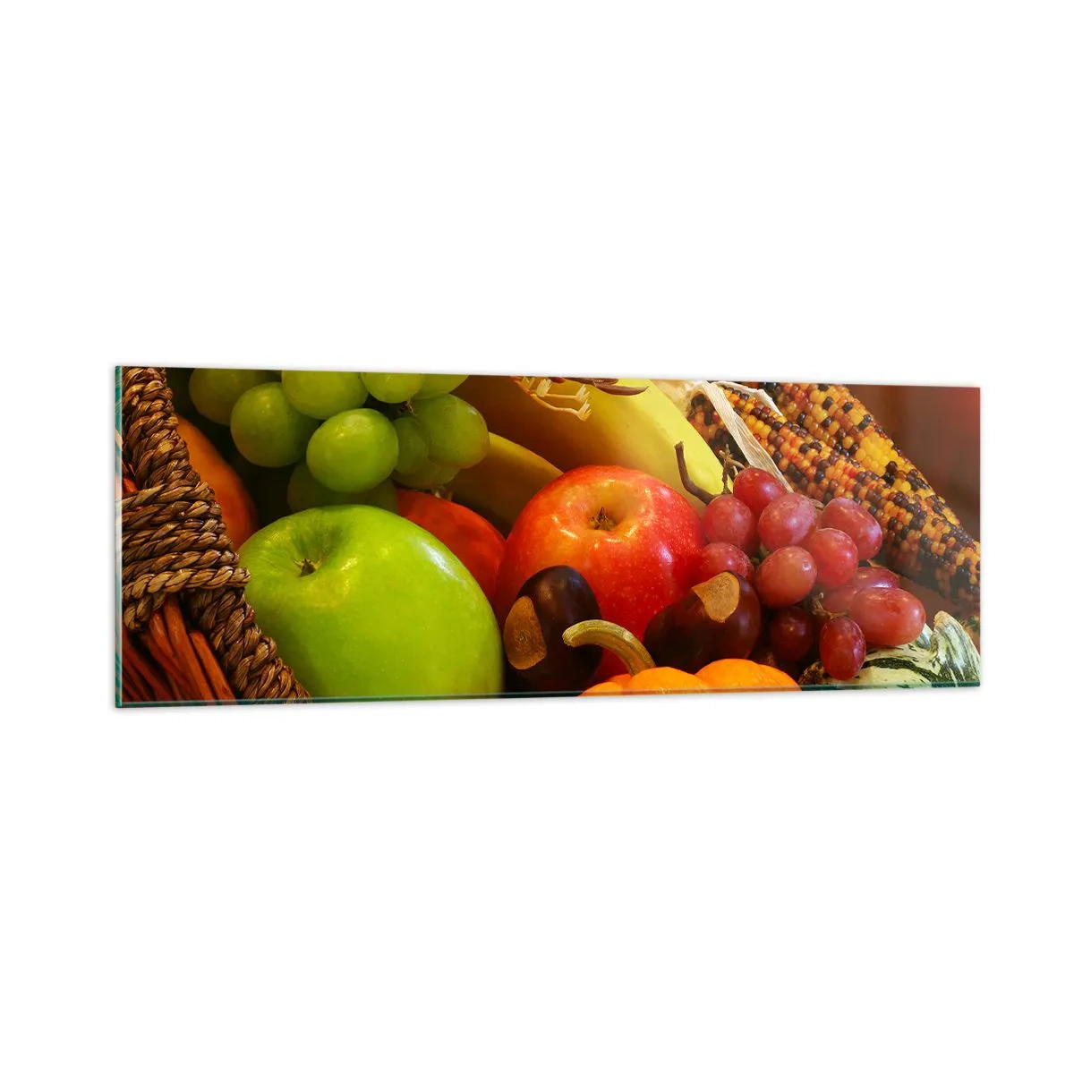 Quadro em vidro - O cesto da colheita - 90x30 cm