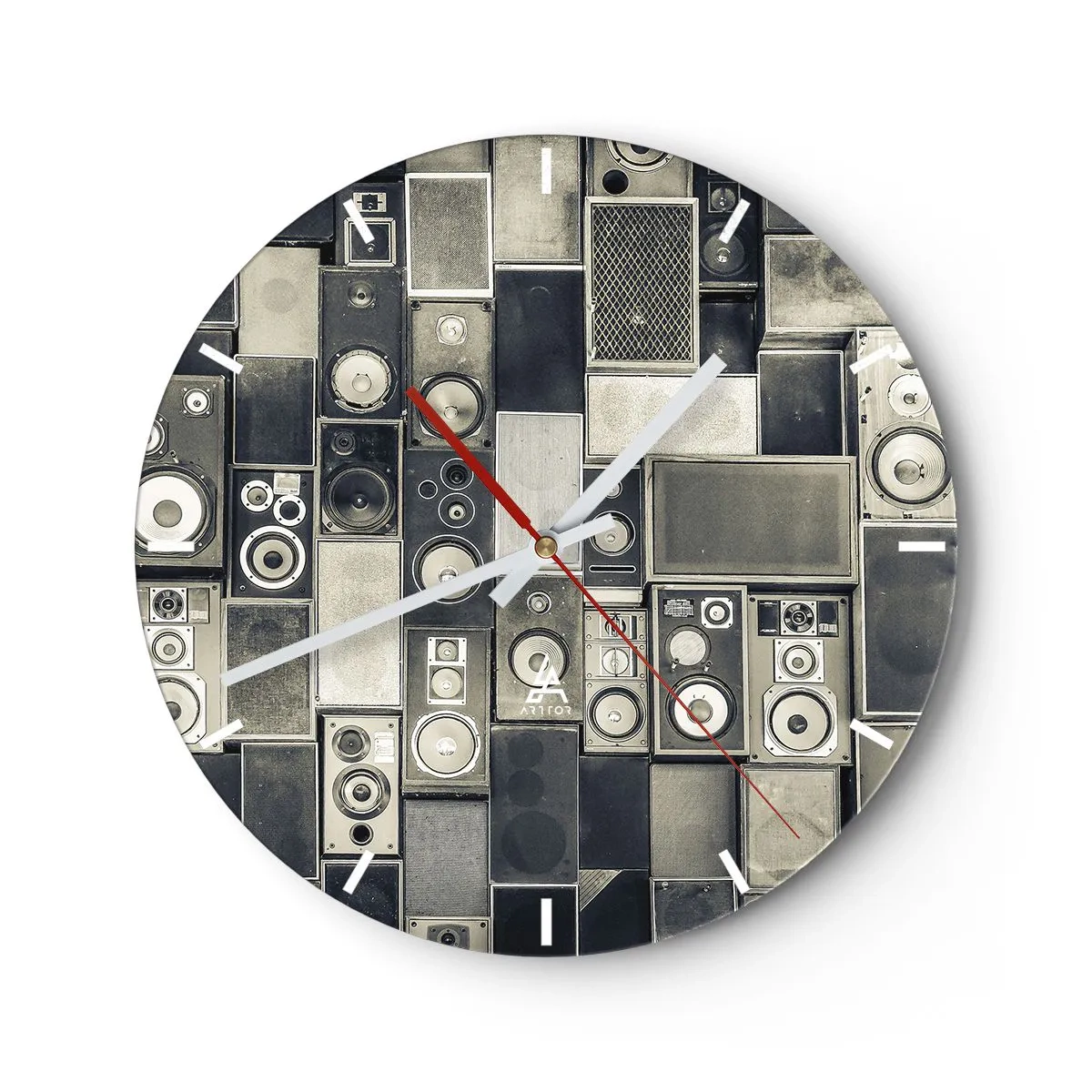 Relógio de parede - Relógio em vidro - Conjunto de alto-falantes estilo retrô - 30x30cm - Está tudo bem - Decoração de parede moderna para a sala de estar, cozinha e quarto ARTTOR