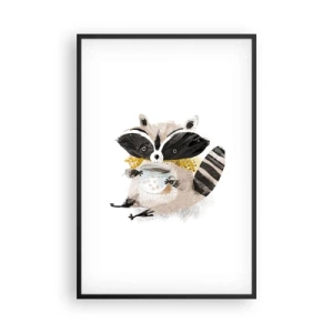 Pôster com moldura preta - O meu amigo guaxinim - 61x91 cm