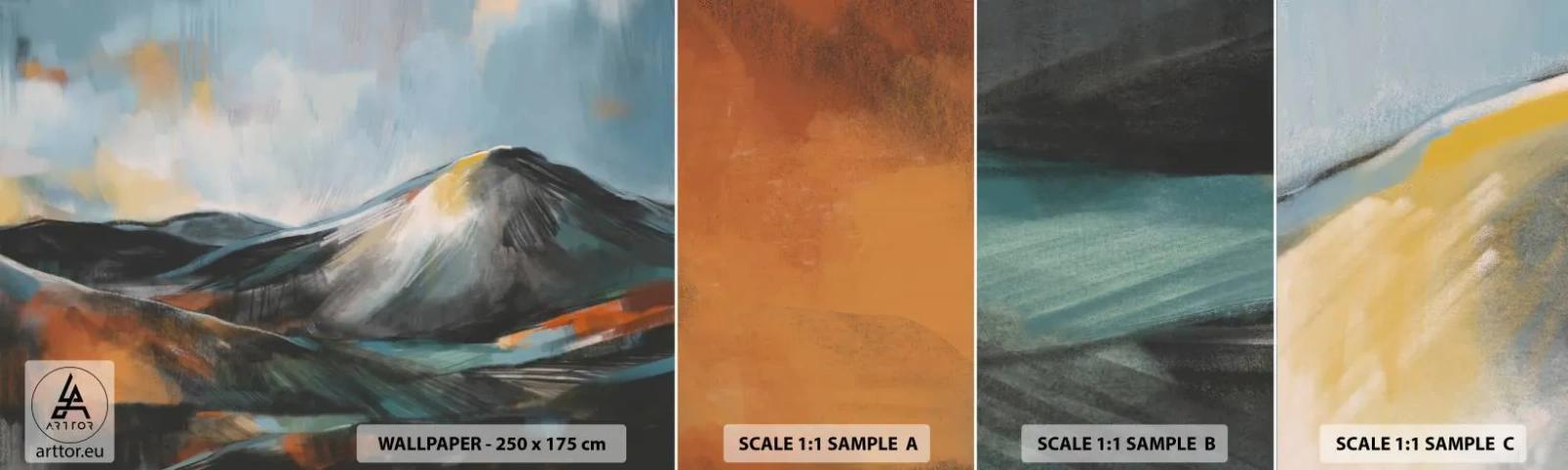 Amostra de Papel de Parede Standard Eco - Cru e lindo - Pedaço, Montanhas, Paisagem - 100x30 cm