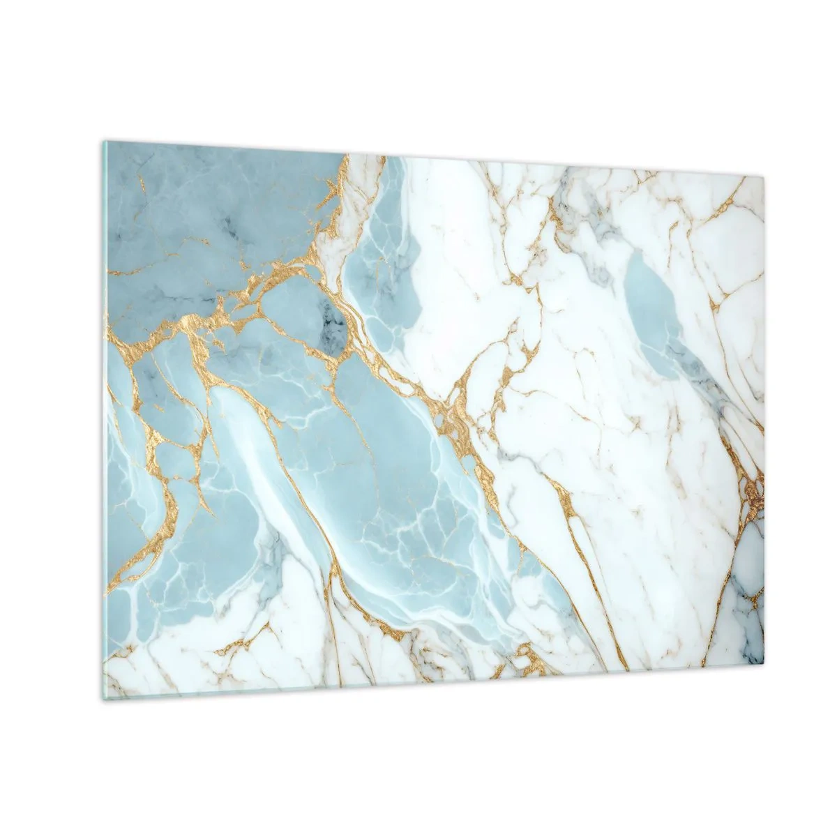Quadro em vidro - Mármore abstrato em tons de azul e dourado - 70x50cm - Riqueza de pedra - Decoração de parede moderna para a sala de estar e quarto ARTTOR
