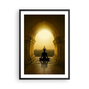 Pôster com moldura preta - Uma figura meditando no arco de um templo tendo como pano de fundo o sol nascente - 50x70cm - Harmonia completa - Decoração de parede moderna para a sala de estar e quarto ARTTOR