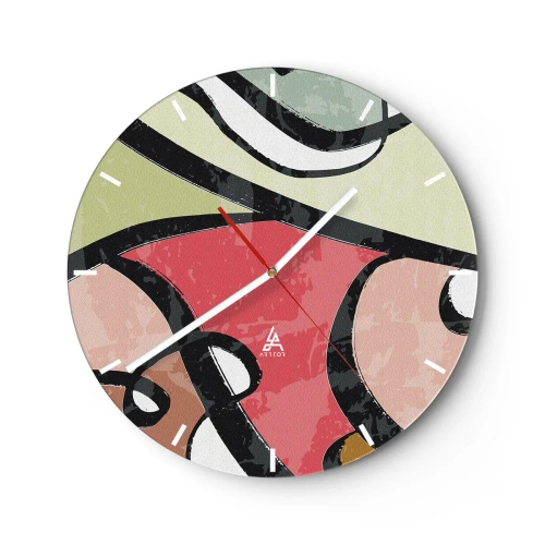 Relógio de parede - Relógio em vidro - Formas abstratas coloridas em tons pastéis - 30x30cm - Piruetas entre cores - Decoração de parede moderna para a sala de estar, cozinha e quarto ARTTOR