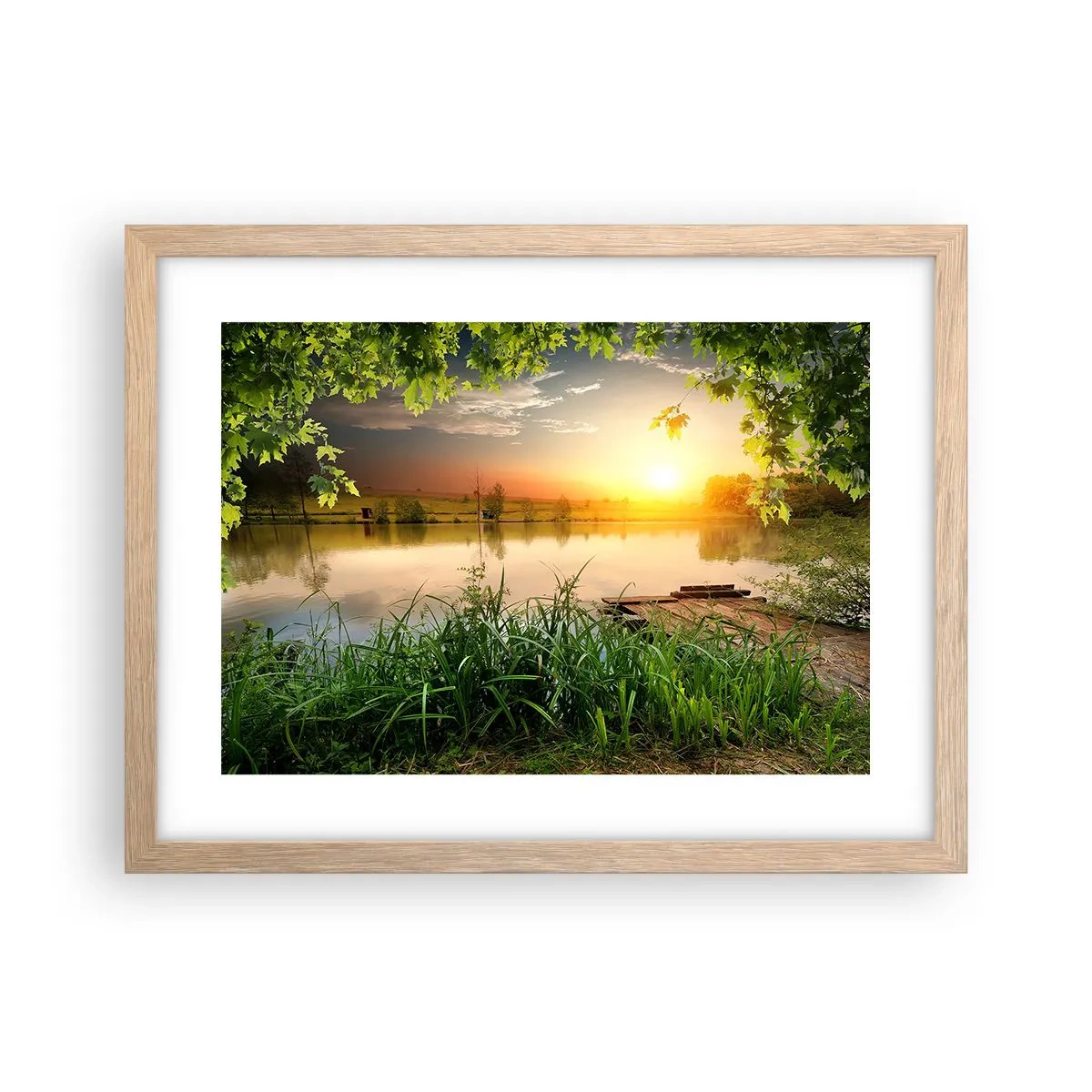 Pôster com moldura de carvalho claro - Paisagem em uma moldura verde - 40x30 cm