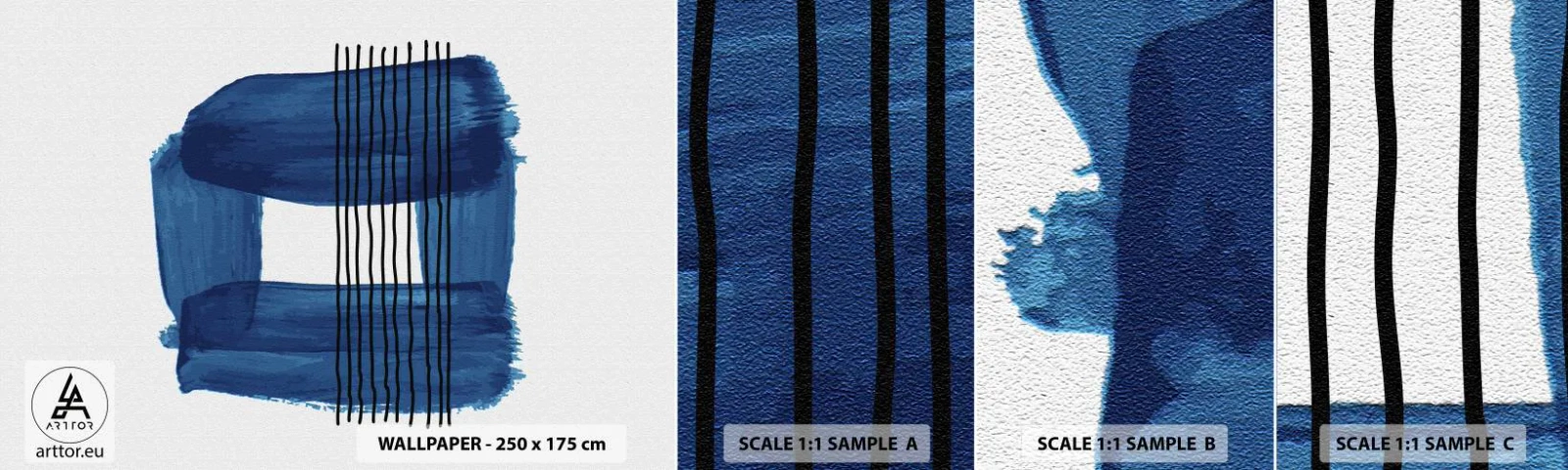 Amostra de Papel de Parede Standard Eco - Composição azul-negra - Abstração, Pedaço, Arte Moderna - 100x30 cm