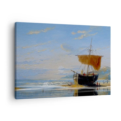 Quadro em tela - Um navio na praia em um dia ensolarado - 70x50cm - Água, terra, ar - Decoração de parede moderna para a sala de estar e quarto ARTTOR