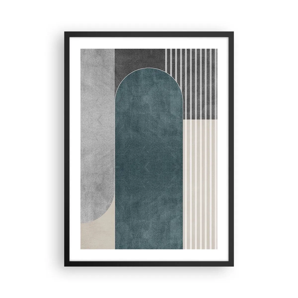 Pôster com moldura preta - Composição geométrica em tons de verde e cinza - 50x70cm - Composição ao nível - Decoração de parede moderna para a sala de estar e quarto ARTTOR