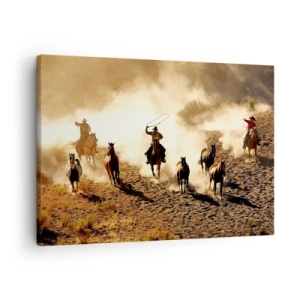 Quadro em tela - Cowboys a cavalo em ação no deserto - 70x50cm - Oeste verdadeiramente selvagem - Decoração de parede moderna para a sala de estar e quarto ARTTOR