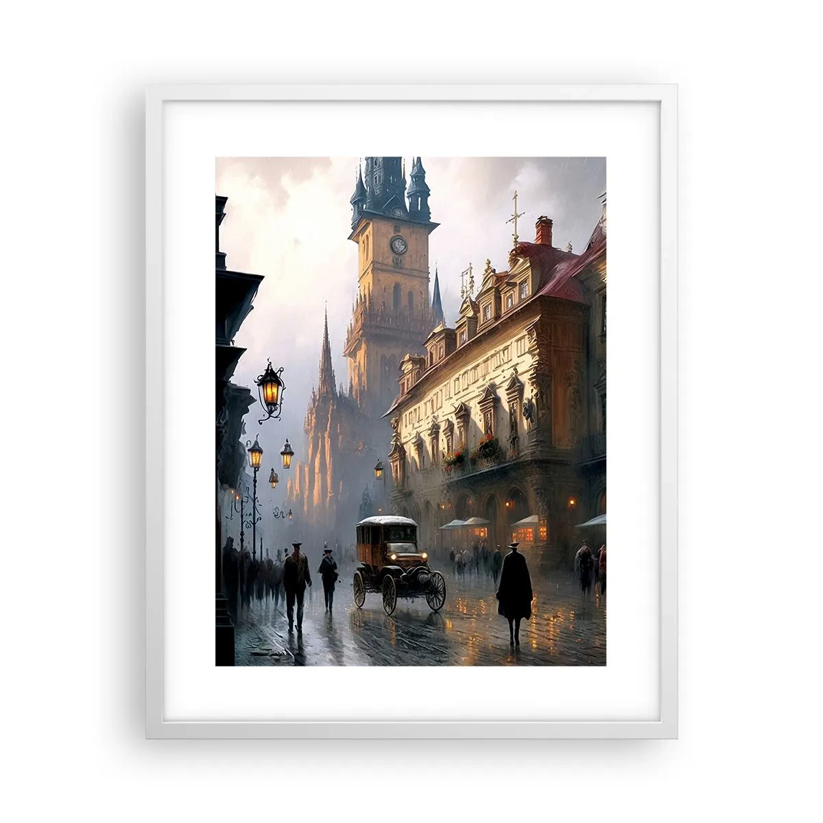 Pôster em moldura branca - O encanto de uma noite em Praga - 40x50 cm