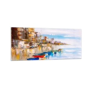 Quadro em vidro - Um refúgio urbano multicolorido - 100x40 cm