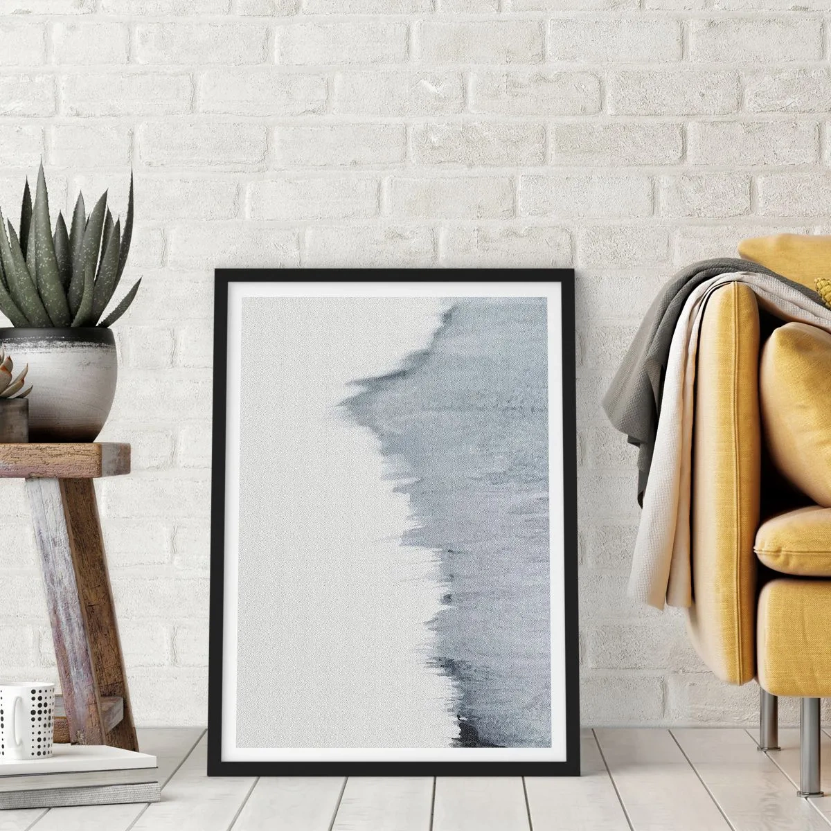 Pôster com moldura preta - Uma composição abstrata em tons de cinza com pinceladas dinâmicas. - 50x70cm - Um registo misterioso - Decoração de parede moderna para a sala de estar e quarto ARTTOR
