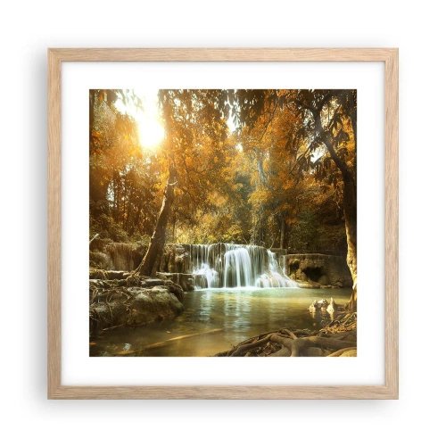 Pôster com moldura de carvalho claro - A cascata do parque - 40x40 cm