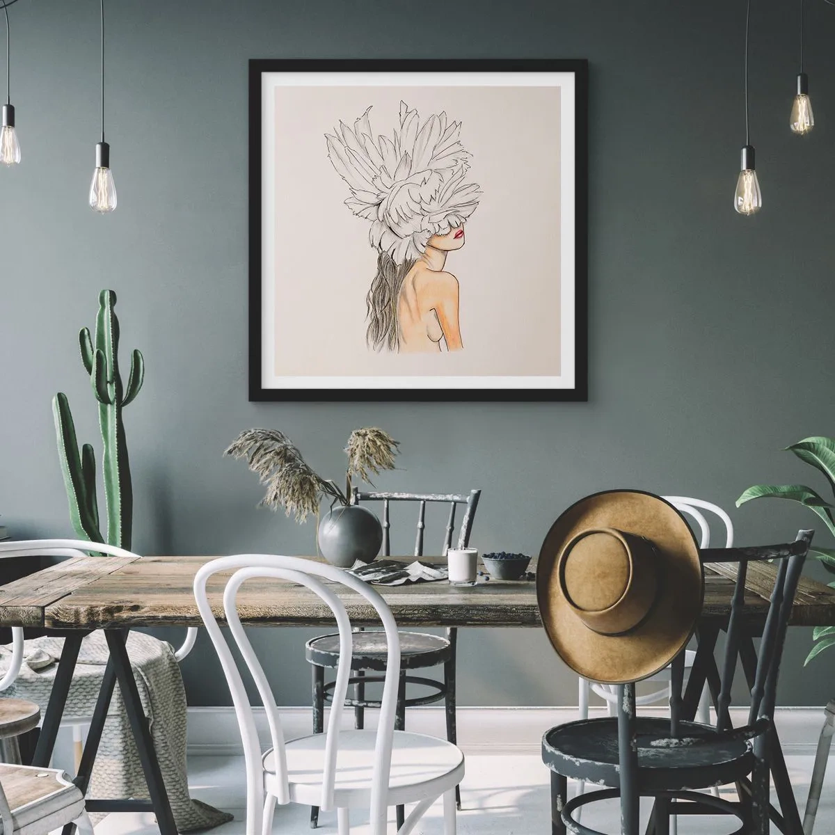 Pôster com moldura preta - Beleza coroada - 60x60 cm