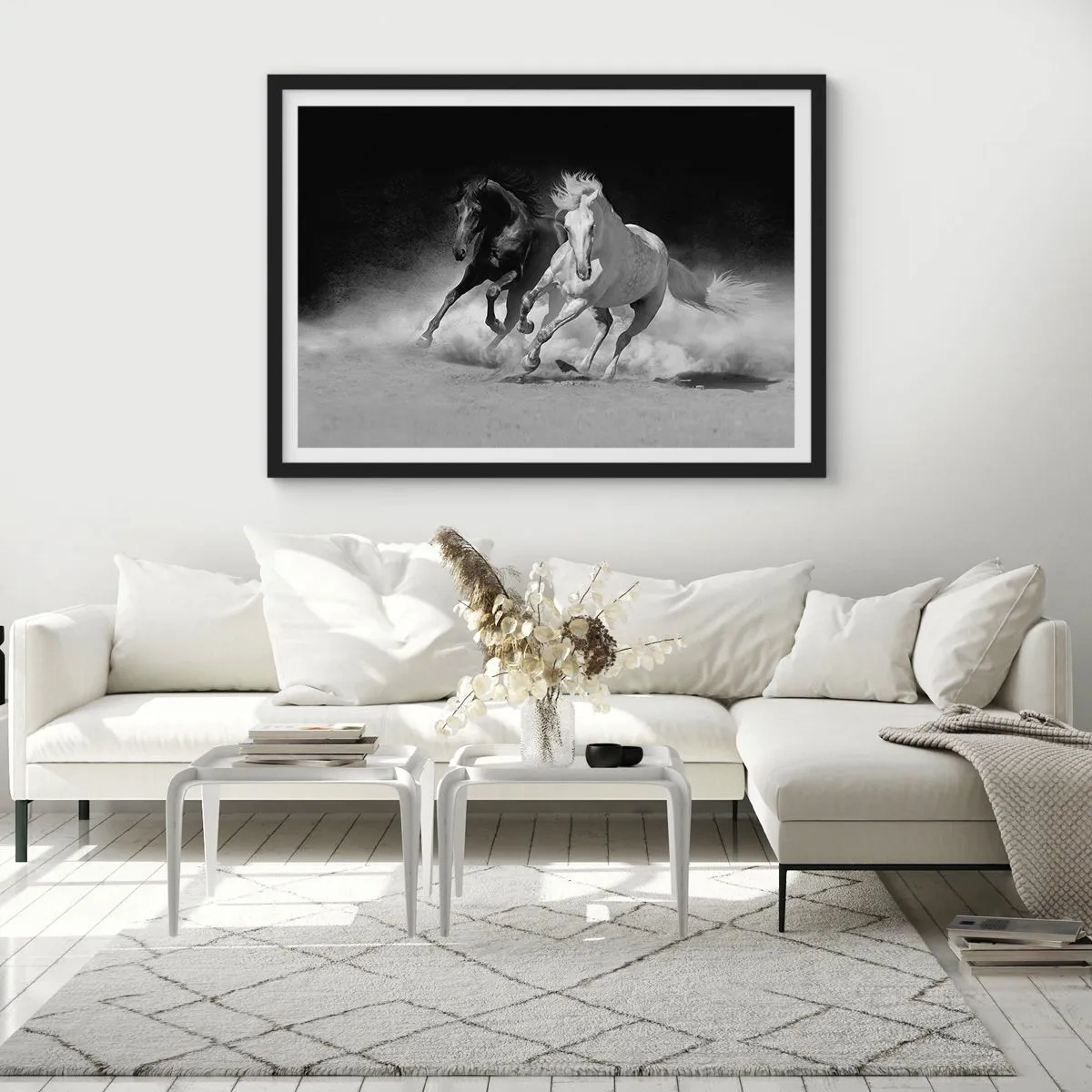 Pôster com moldura preta - Galope da liberdade - 100x70 cm