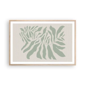 Pôster com moldura de carvalho claro - Galho esmeralda - 91x61 cm