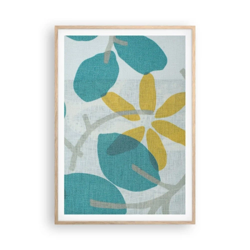 Pôster com moldura de carvalho claro - Entre as folhas azuis - 70x100 cm