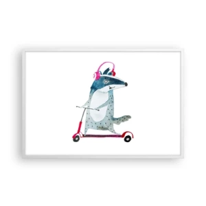 Pôster em moldura branca - A alegria do texugo - 91x61 cm