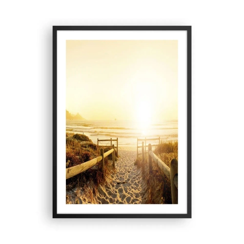 Pôster com moldura preta - O caminho para a praia iluminado pelos raios do sol poente - 50x70cm - Pelaa duna, em direção ao sol - Decoração de parede moderna para a sala de estar e quarto ARTTOR
