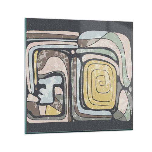 Quadro em vidro - Abstração no espírito pré-colombiano - 50x50 cm