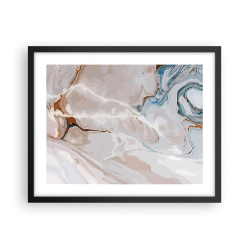 Pôster com moldura preta - Meandros azuis sob branco - 50x40 cm