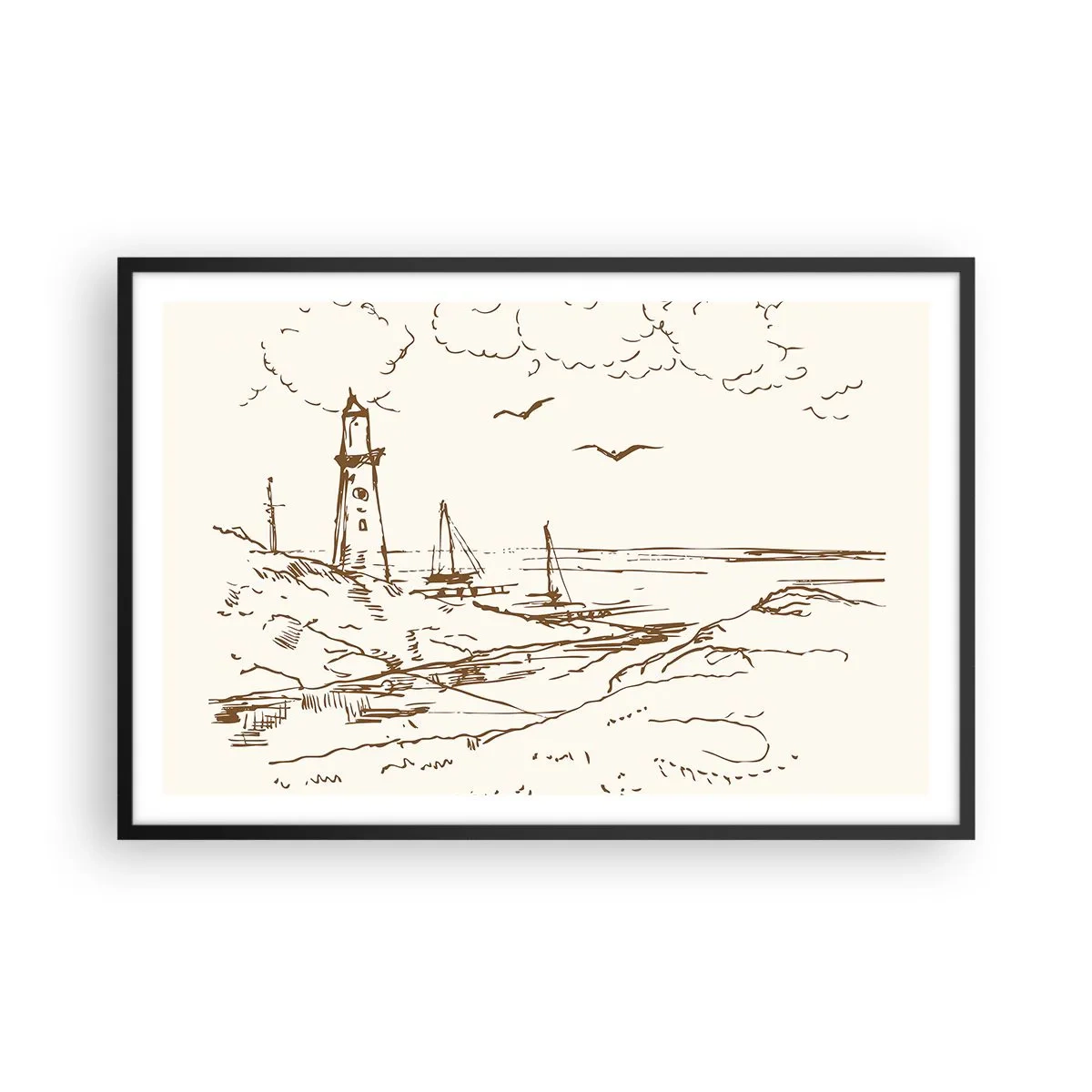 Pôster com moldura preta - Esboço das memórias do verão - 91x61 cm