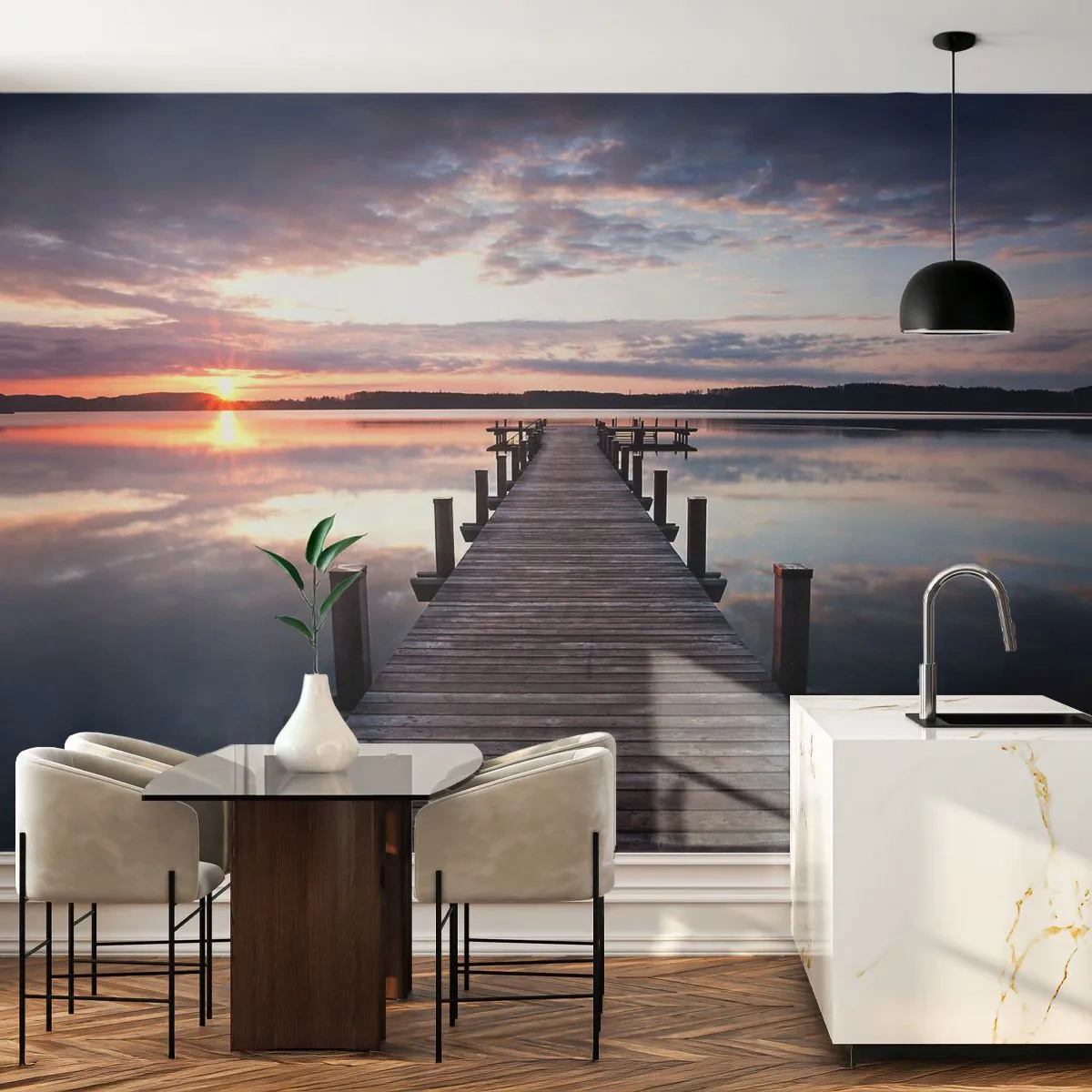 Papel de Parede Autocolante Deluxe Sticker - A tranquila fronteira do dia e da noite - Paisagem, Lago, Pôr do sol - 250x175 cm