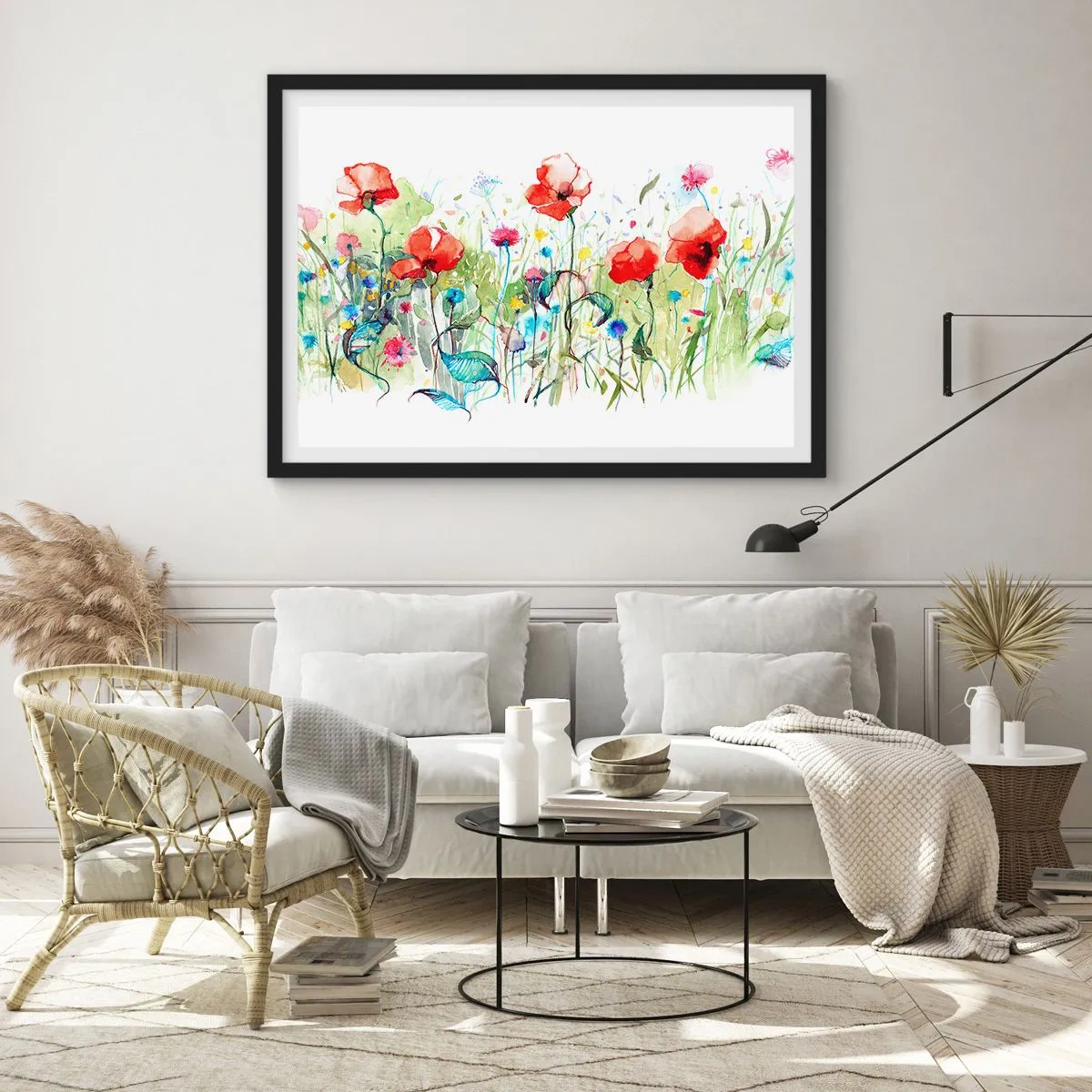 Pôster com moldura preta - Prado florido de maio - 70x50 cm