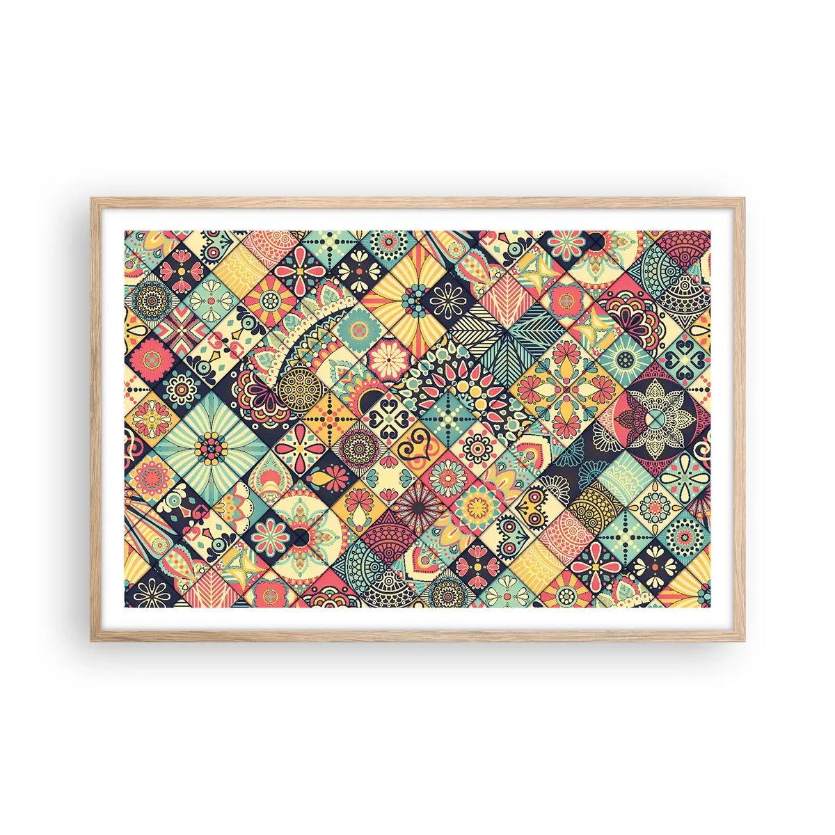 Pôster com moldura de carvalho claro - Vibrações marroquinas - 91x61 cm
