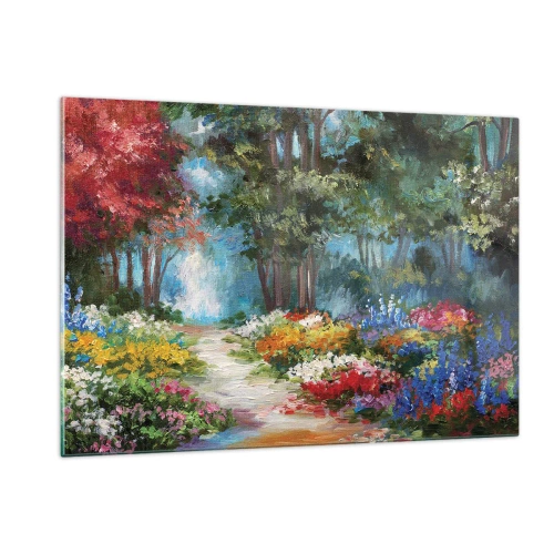 Quadro em vidro - Jardim florestal, floresta florida - 120x80 cm