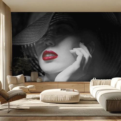 Papel de Parede Premium Sand - Um estudo em vermelho - Mulher, lábios vermelhos, Moda - 350x256 cm