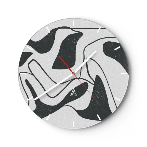 Relógio de parede - Relógio em vidro - Formas abstratas em preto e branco em estilo labirinto - 30x30cm - Labirinto abstrato divertido - Decoração de parede moderna para a sala de estar, cozinha e quarto ARTTOR
