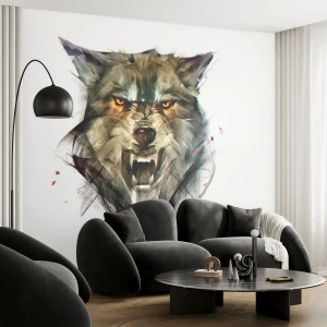 Papel de Parede Standard Eco - O rosto ameaçador de um lobo em um estilo artístico - 100x70cm - Nem um passo! - Decoração de parede moderna para a sala de estar e quarto ARTTOR