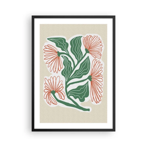 Pôster com moldura preta - Motivo abstrato de flores e folhas em fundo bege - 50x70cm - Folclórico e moderno - Decoração de parede moderna para a sala de estar e quarto ARTTOR