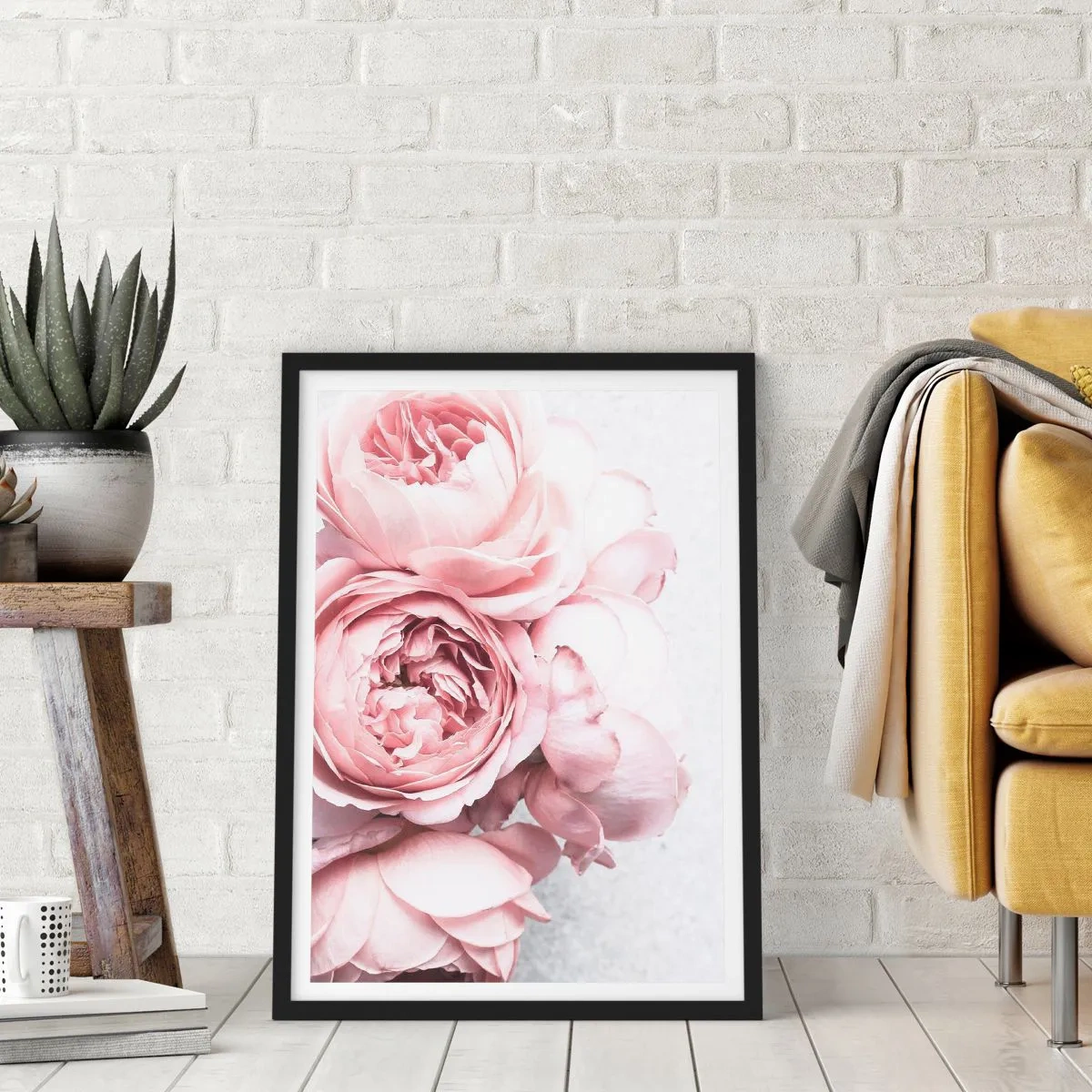 Pôster com moldura preta - Close-up de delicadas flores de peônia rosa - 50x70cm - Para românticos - Decoração de parede moderna para a sala de estar e quarto ARTTOR