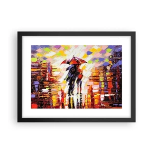 Pôster com moldura preta - Juntos durante a noite e a chuva - 40x30 cm