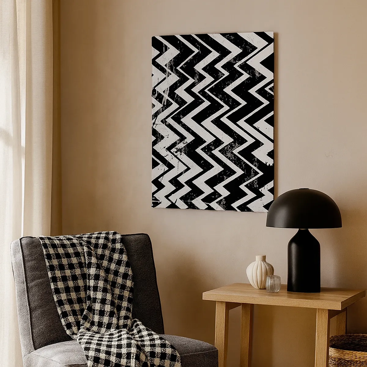 Quadro em tela - Zig-branco, zag-preto - 50x70 cm