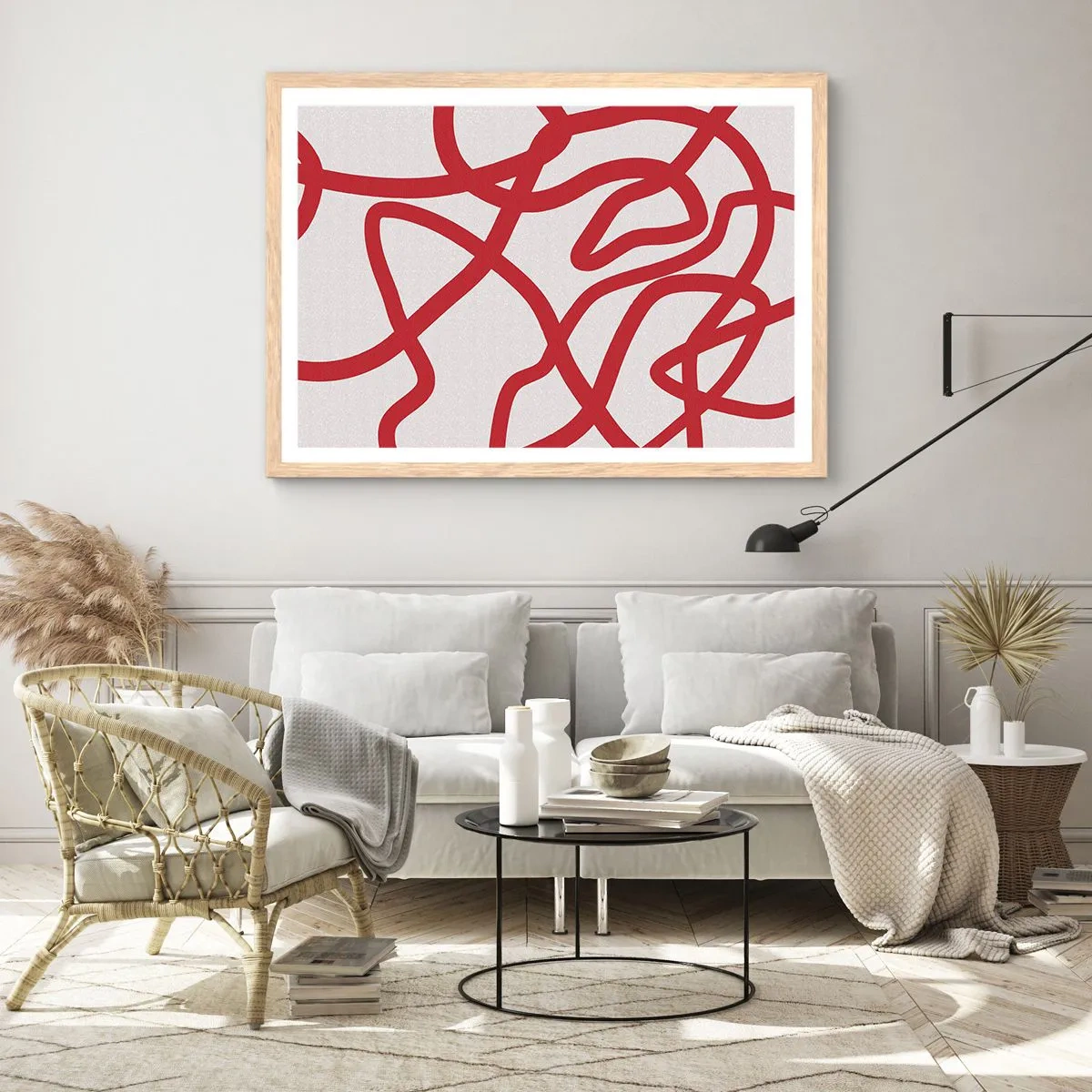 Pôster com moldura de carvalho claro - Vermelho em branco - 40x30 cm